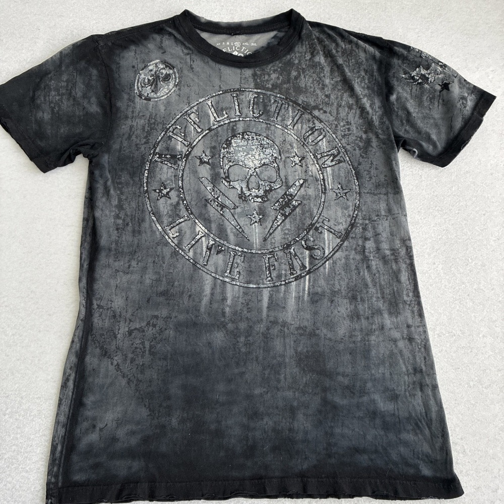 Affliction Live Fast XL Short Sleeve Shirt Skulls MMA Y2K Mall Cyber Goth